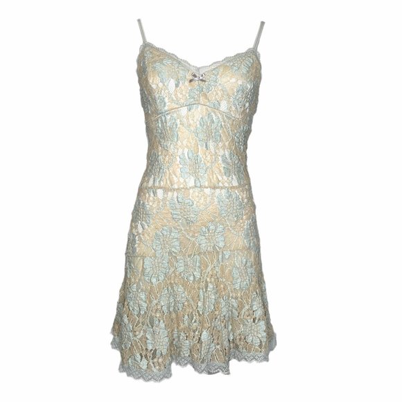 Vintage 90s tan blue lace fairy dress - Picture 3 of 10